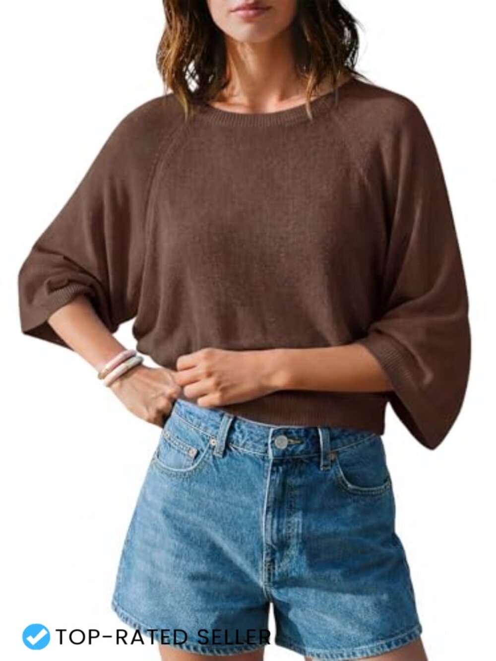 Saodimallsu Womens 3/4 Sleeve Sweater Lightweight Knit Top Loose Fit